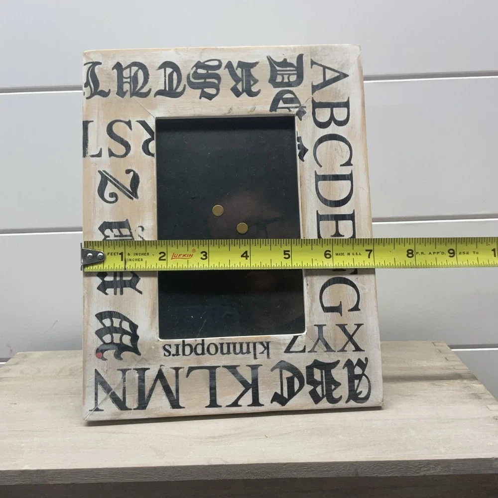 Distressed Wood Alphabet Typography Picture Frame White Black Gothic Font 4x6
